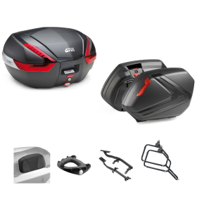 GIVI Top Case Kit V47 Suitcase V37 Carbon/Red 47/37L for SUZUKI DL V STROM
