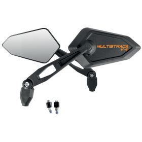 Schwarzes Straßen-Spiegelpaar mit orangefarbenem DUCATI MULTISTRADA V4-Logo