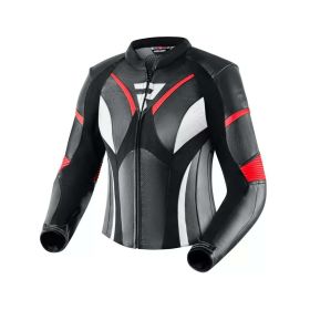 Giacca moto donna in pelle REBELHORN REBEL nera/rossa fluo/bianca
