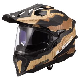 Dual Road Helmet LS2 MX701 EXPLORER CARBON Trick Brown Matte Sand