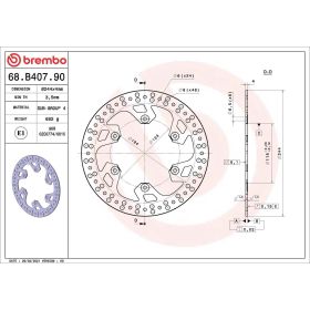 Disque frein fixe BREMBO 68B40790 Série Or Acier inoxydable D.244 Épaisseur 4 mm 6 trous