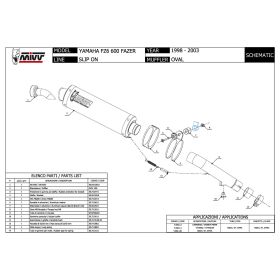 MIVV Oval Slip-on Auspuff homologiert aus Edelstahl für YAMAHA FZS 600 Fazer