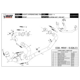 MIVV Racing Decat-Rohr D.026.C1 für DUCATI HYPERMOTARD 796