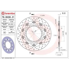 Disque de frein flottant BREMBO 78B40831 série or D.298 épaisseur 5 mm 5 trous pour YAMAHA