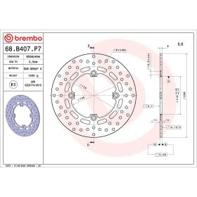 BREMBO Festbremscheibe 68B407P7 Gold-Serie D.256 Dicke 6mm 4 Löcher für HONDA