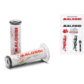 White MALOSSI Grips D.30 Tribal Logo