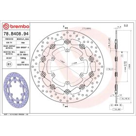 Disque de frein flottant BREMBO 78B40894 série or D.320 épaisseur 4,5 mm 6 trous YAMAHA