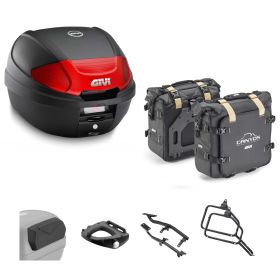 Kit GIVI bauletto E300N2B borsa CANYON nero rosso 30/25L per SUZUKI DL V STROM