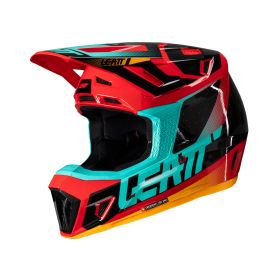 Casco motocross LEATT Moto 7.5 rosso nero azzurro con maschera 4.5