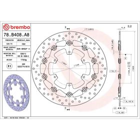 Disque frein flottant BREMBO 78B408A8 Série Or inox D.320 Épaisseur 4,5 mm 6 trous