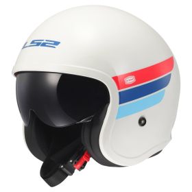 Casco Jet LS2 OF599 SPITFIRE II Retro Bianco Lucido Blu Rosso
