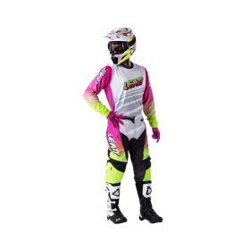 Completo moto LEATT Moto 3.5 Ride Retro rosa bianco maglia e pantaloni