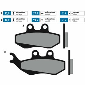 POLINI brake pads pair sintered compound 42x77x7.5/42x94.5x7.5 mm