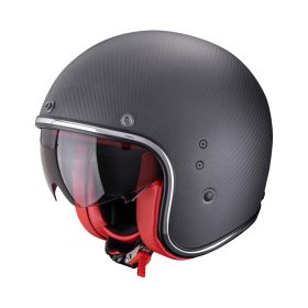 Casque jet cafe racer Scorpion EXO BELFAST EVO CARBON Solid noir rouge