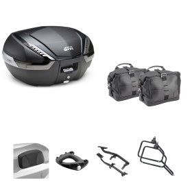 Kit GIVI bauletto V47 TECH borsa CORIUM carbon/fumè 47/13L per YAMAHA