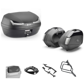 Kit GIVI bauletto SIMPLY IV TECH valigia V35 TECH nero fumè 45/35L per KAWASAKI KLE VERSYS