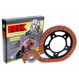 Kit trasmissione RK catena XRE aperta arancio 112 maglie 520 corona nera 47 z pignone 15 z