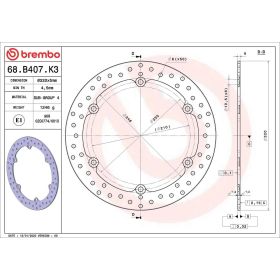 Disque de frein fixe BREMBO 68B407K3 série or D.320 épaisseur 5 mm 6 trous pour HONDA