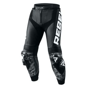 Pantalons de moto en cuir REBELHORN REBEL pour hommes Noir/Blanc