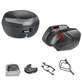 GIVI V40 TECH Topcase-Kit V37 rauchschwarz/rot 40/37L für KAWASAKI KLE VERSYS