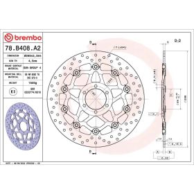 Disque frein flottant BREMBO 78B408A2 série or inox D.298 épaisseur 5 mm 6 trous