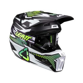 LEATT Moto 3.5 Motocross helmet Storm white black green with 3.5 goggles