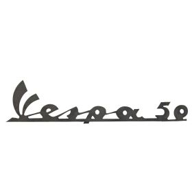 Targhetta PREMIUM QUALITAT scritta Vespa 50 scudo anteriore