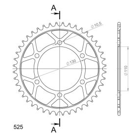 CORONA IN ACCIAIO PASSO 525 - Z 44 DENTI (DIS.12815)