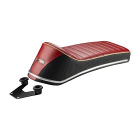 Sella sportiva TREZZI Clubman Short nero/rosso RAL 3003 stemma Lambretta