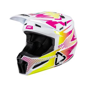 Casco motocross LEATT Moto 3.5 Storm bianco rosa giallo con maschera 3.5
