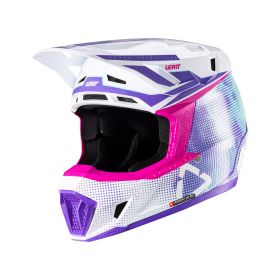 LEATT Moto 7.5 Motocross helmet white purple fuchsia with 4.5 goggles