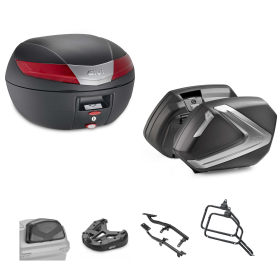 GIVI Top Case Kit V40 V37 TECH Schwarz Rot/Smoke 40/37L für SUZUKI DL V STROM