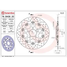 Disque de frein flottant BREMBO 78B40820 série or D.290 épaisseur 5 mm 5 trous pour SUZUKI