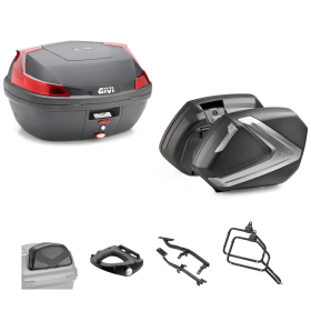 GIVI BLADE Top Case Kit V37 TECH Schwarz Rot/Smoke 47/37L für KAWASAKI KLE VERSYS
