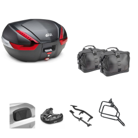 Kit GIVI bauletto V47 borsa CORIUM carbon/rosso 47/13L per BENELLI LEONCINO