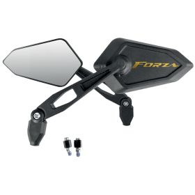 Schwarzes Street Mirror Paar mit Gold HONDA FORZA 350 Logo