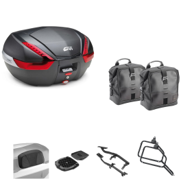 Kit GIVI bauletto V47 borsa CORIUM carbon/rosso 47/16L per MOTO GUZZI