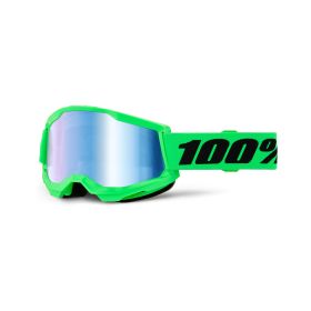 Lunettes de motocross 100% STRATA 2 vert néon avec lentille miroir bleue