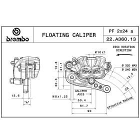 BREMBO floating brake caliper 22A36013 silver piston 24mm spacing 95mm