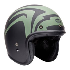 BELL Custom 500 Slap Cafe racer jet helmet black green