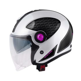 Casco Jet KAPPA KV35 Double Visor Dexter Bianco Lucido Nero Fucsia