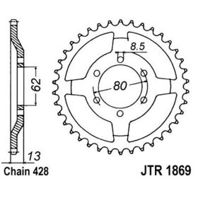 Pignon en acier argenté JT 45 dents 428 pitch JTR1869.45