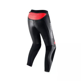 Pantalons de moto en cuir REBELHORN REBEL pour femmes Noir/Rouge fluorescent/Blanc