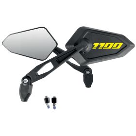 Schwarzes Street Mirror Paar mit gelbem HONDA AFRICA TWIN 1100 Logo
