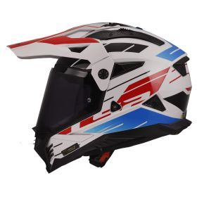 Casco Enduro Dual Road LS2 MX702 PIONEER II Namib Bianco Lucido Blu Rosso
