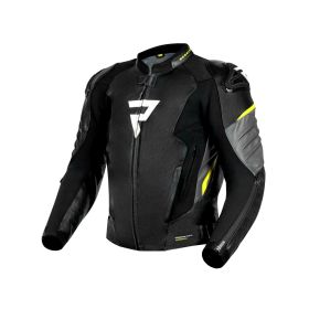 REBELHORN VELOCE men's leather motorcycle jacket black/grey/fluorescent yellow