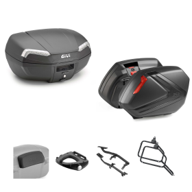 Kit GIVI bauletto RIVIERA TECH valigia V37 nero fumè/rosso 46/37L per KAWASAKI KLE VERSYS