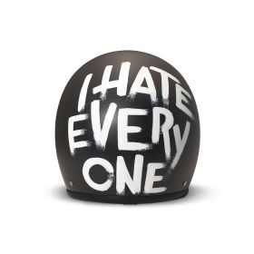 Jet Helm Cafe Racer DMD RETRO I Hate Everyone Schwarz Weiß Matt