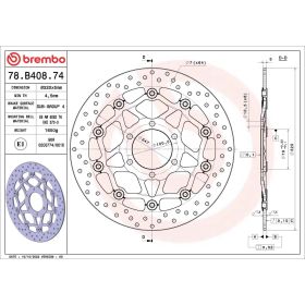 Disque de frein flottant BREMBO 78B40874 série or D.320 épaisseur 5mm 6 trous pour TRIUMPH
