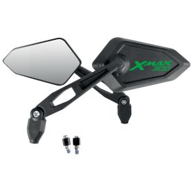 Schwarzes Straßen-Spiegel-Paar mit grünem YAMAHA XMAX 300 Logo